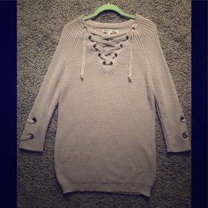 Dusty pink lace up sweater